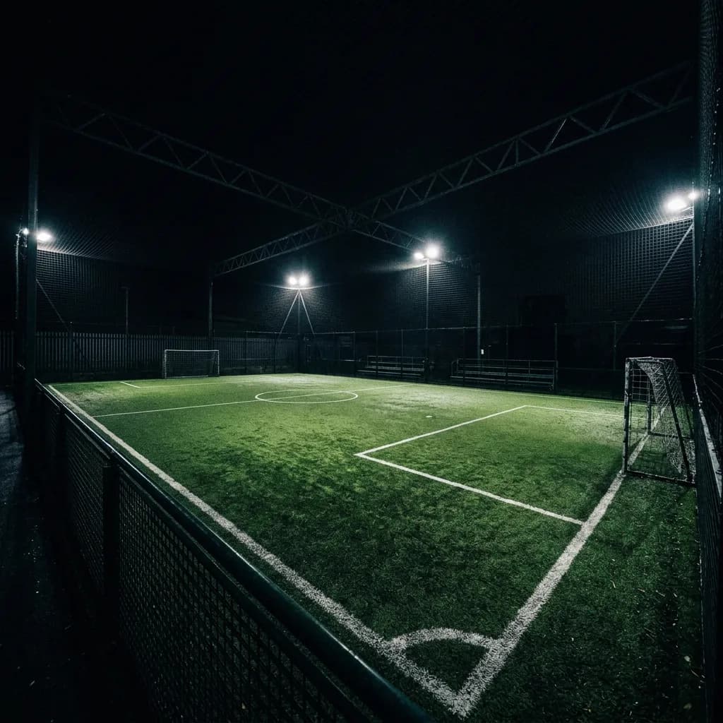 Foto de ejemplo: una cancha de fútbol 5 iluminada de noche